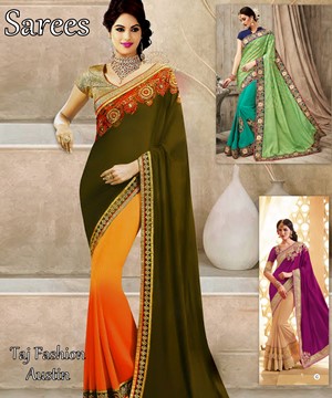 Wide varieties of designer Sarees - Silk, Banarasi, karwa Chauth, bandhej saree, Upadda, Cotton saree at Taj Fashion, Austin