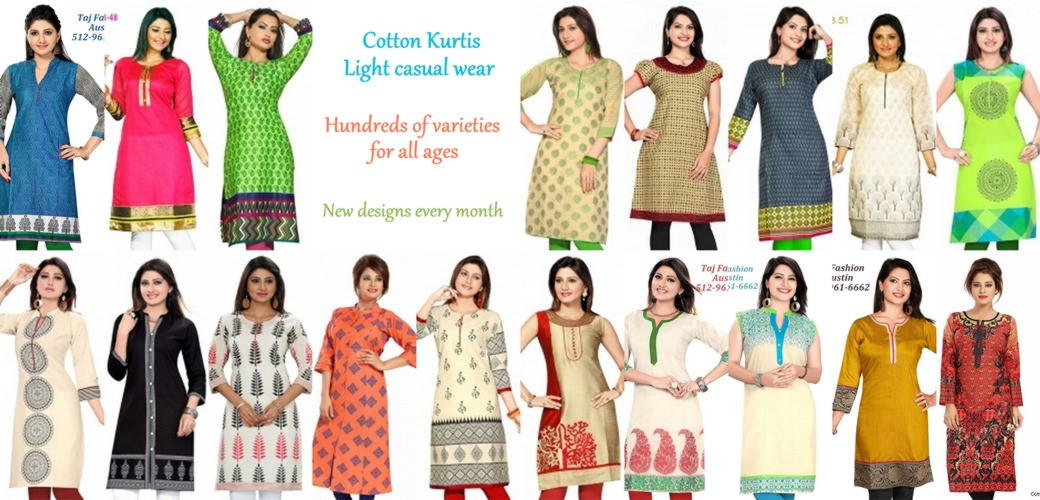 Light summer wear for women. Indian cotton tunics and kurtis and churidar leggings